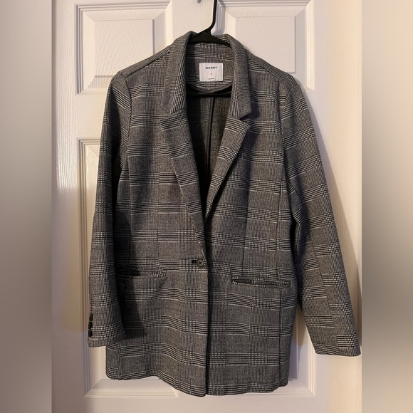 Old Navy black and white Glen Check Plaid Blazer in womens size medium - Picture 1 of 6